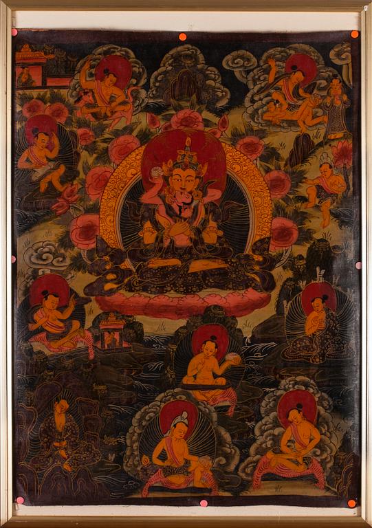 THANGKA, handmålad på textil, Tibet, 1900-tal.