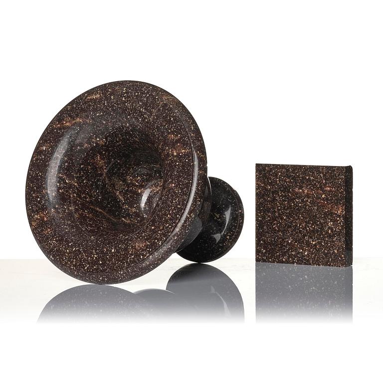 A Swedish Empire 'Blyberg' porphyry Medici shaped urn, early 19th century.