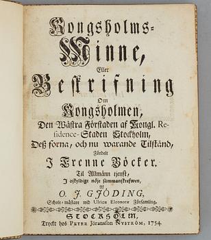 Stockholmiana i hedbergband, med graverad karta, 1754.