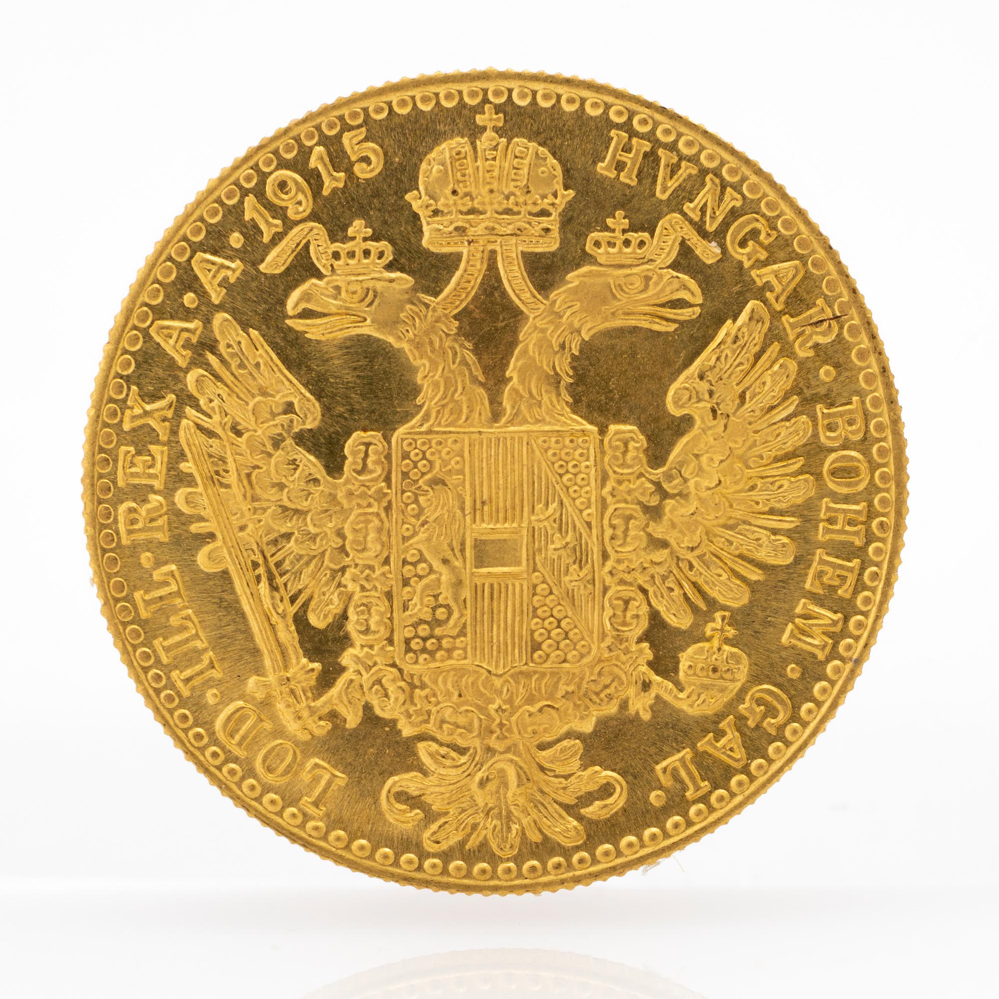 Gold coin, Austria-Hungary, Franz Joseph 1 Ducat, 1915.