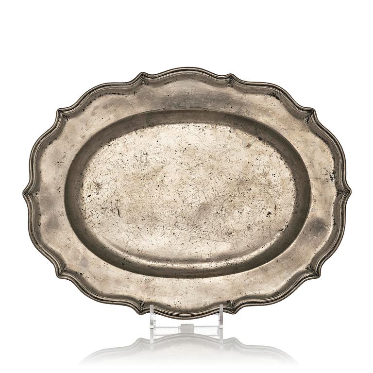 A rococo pewter charger by J. G. Ryman, Stockholm 1768.