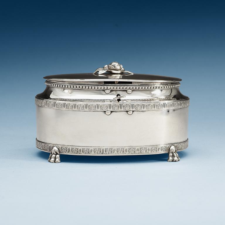 A Swedish 18th century silver sugar-box, makers mark of  Abraham Hallard, Stockholm 1785.