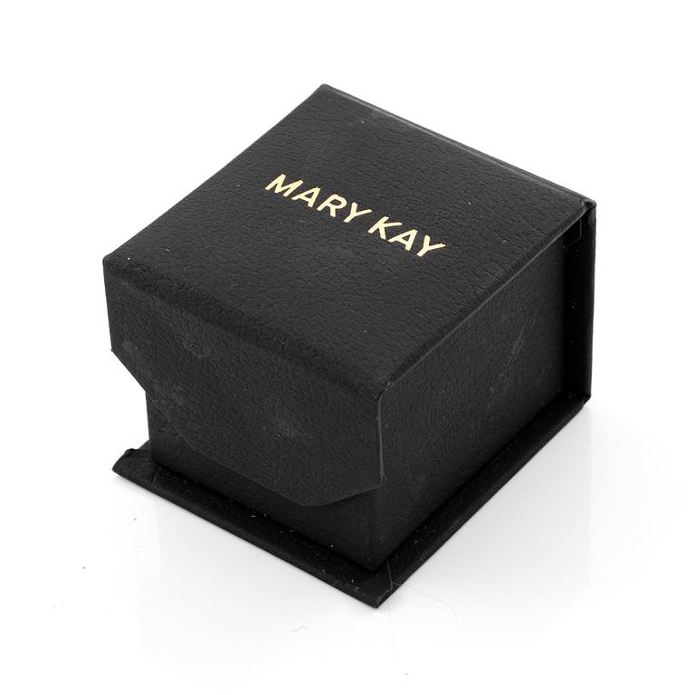 Mary Kay ring, 18K gold with a pink stone and white stones.