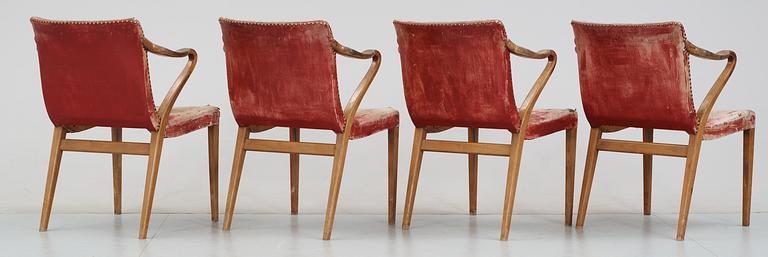 A set of four Axel Larsson armchairs, by Bodafors 1930's.