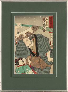 Toyohara Kunichika, a woodblock print in colours, late 19th century.