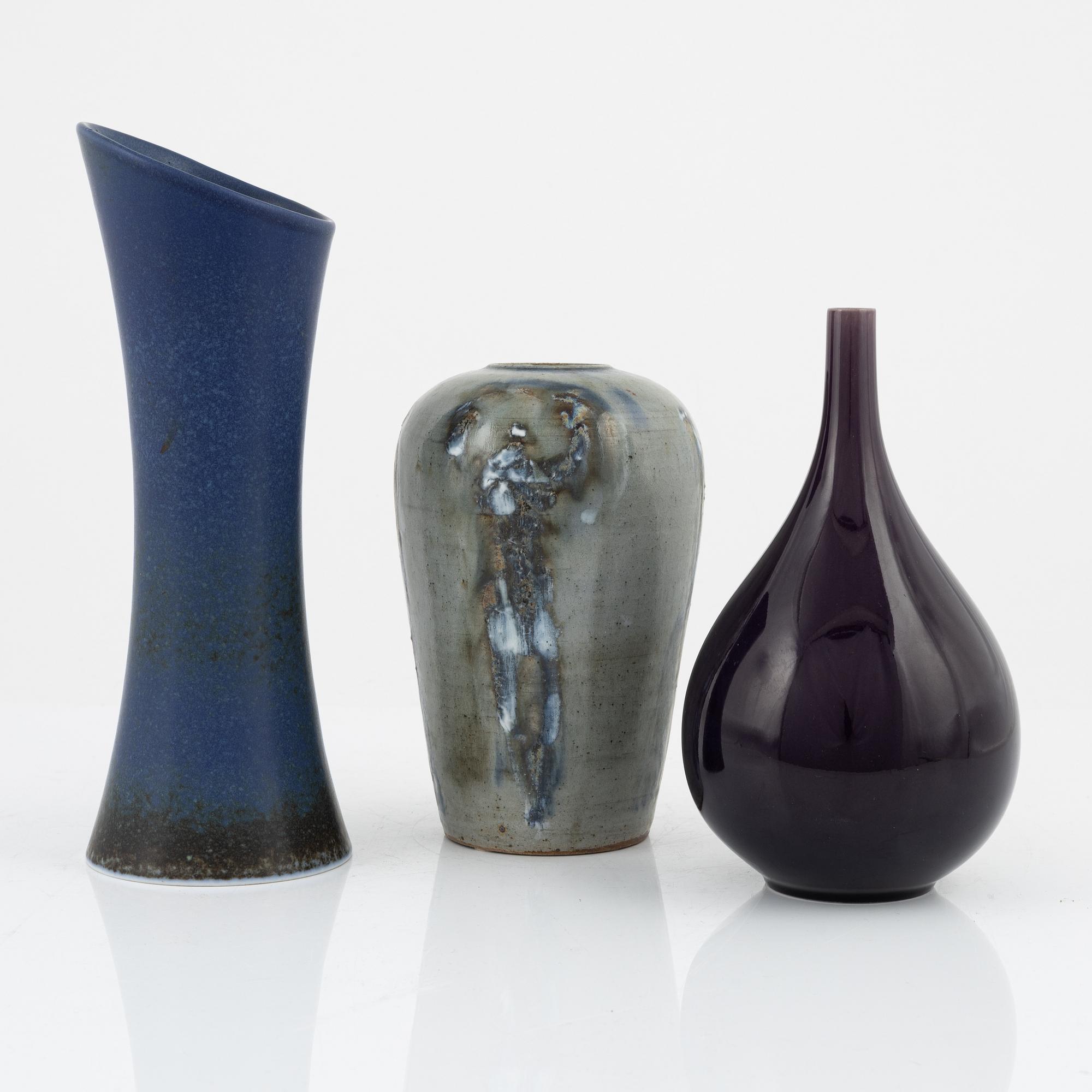 Carl-Harry Stålhane, a set of three stoneware vases, Rörstrand and Designhuset, Sweden.