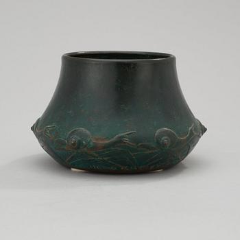 A Hugo Elmqvist Art Nouveau patinated bronze vase, Stockholm, early 1900's.