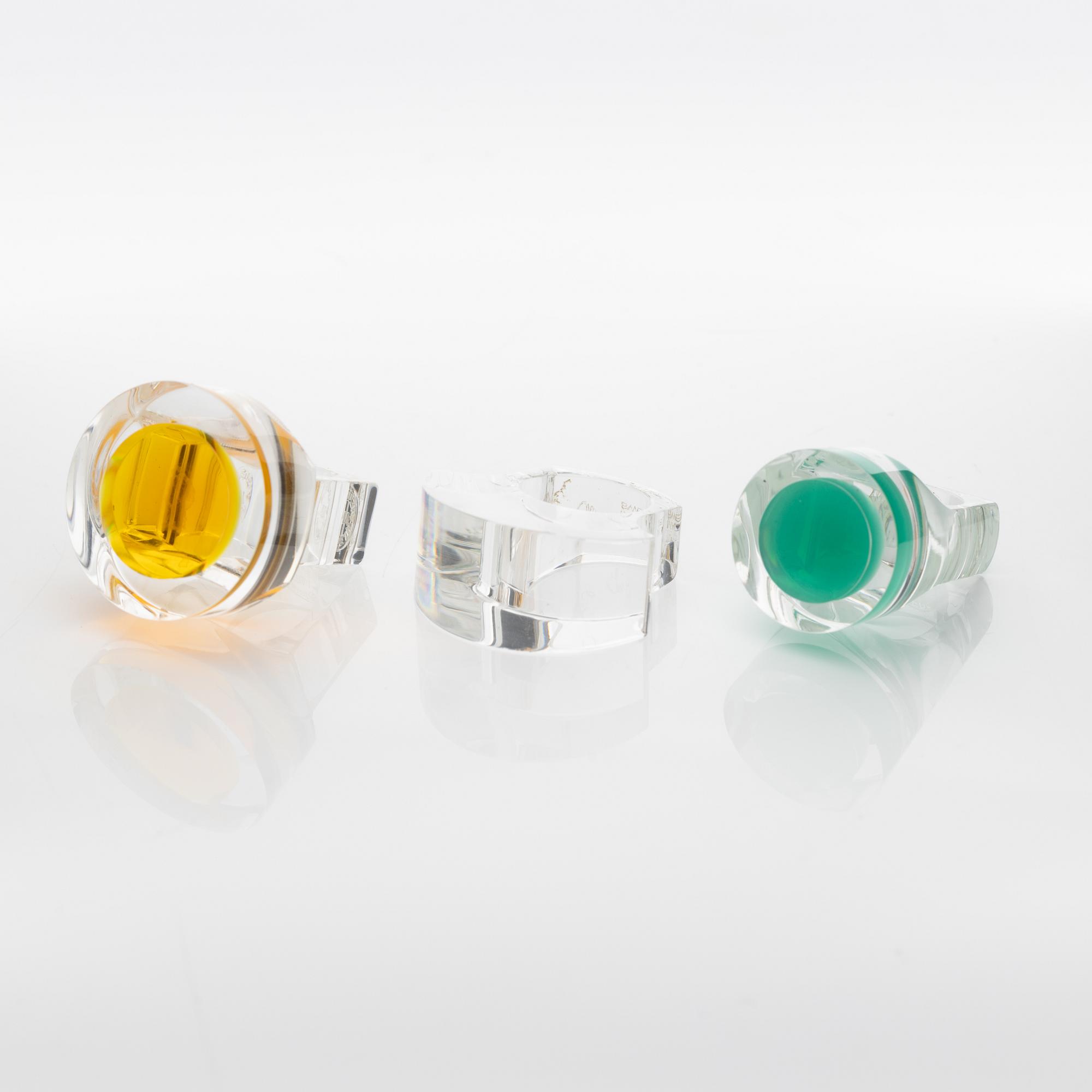 Siv Lagerström, three acrylic plastic rings, 1970s.