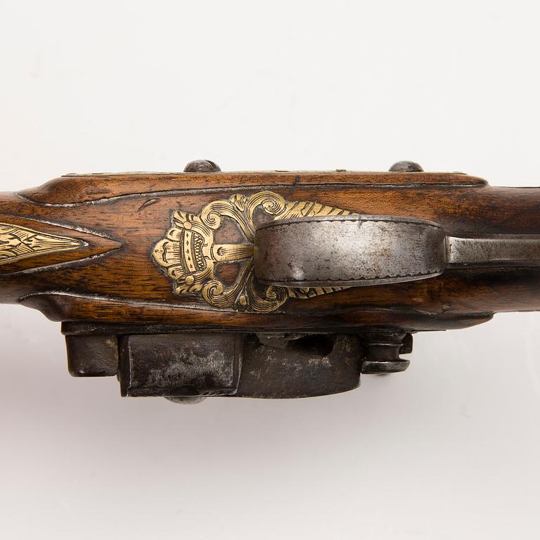 Pair of Spanish miquelet flintlock pocket pistols, second half of 18th Century.