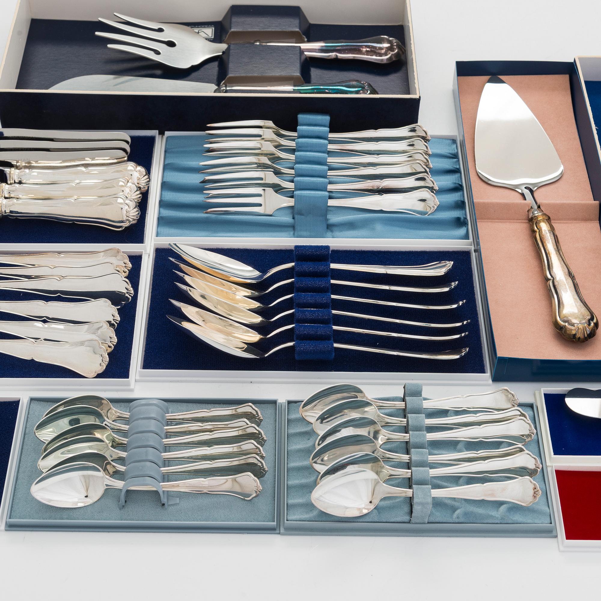 A 48-piece silver cutlery set, "Chippendale", finnish hallmarks.