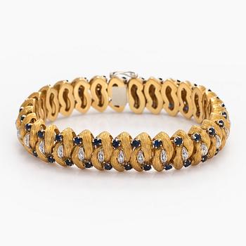 Armband, åttkantslipade diamanter, safirer, 18K guld, Italien.