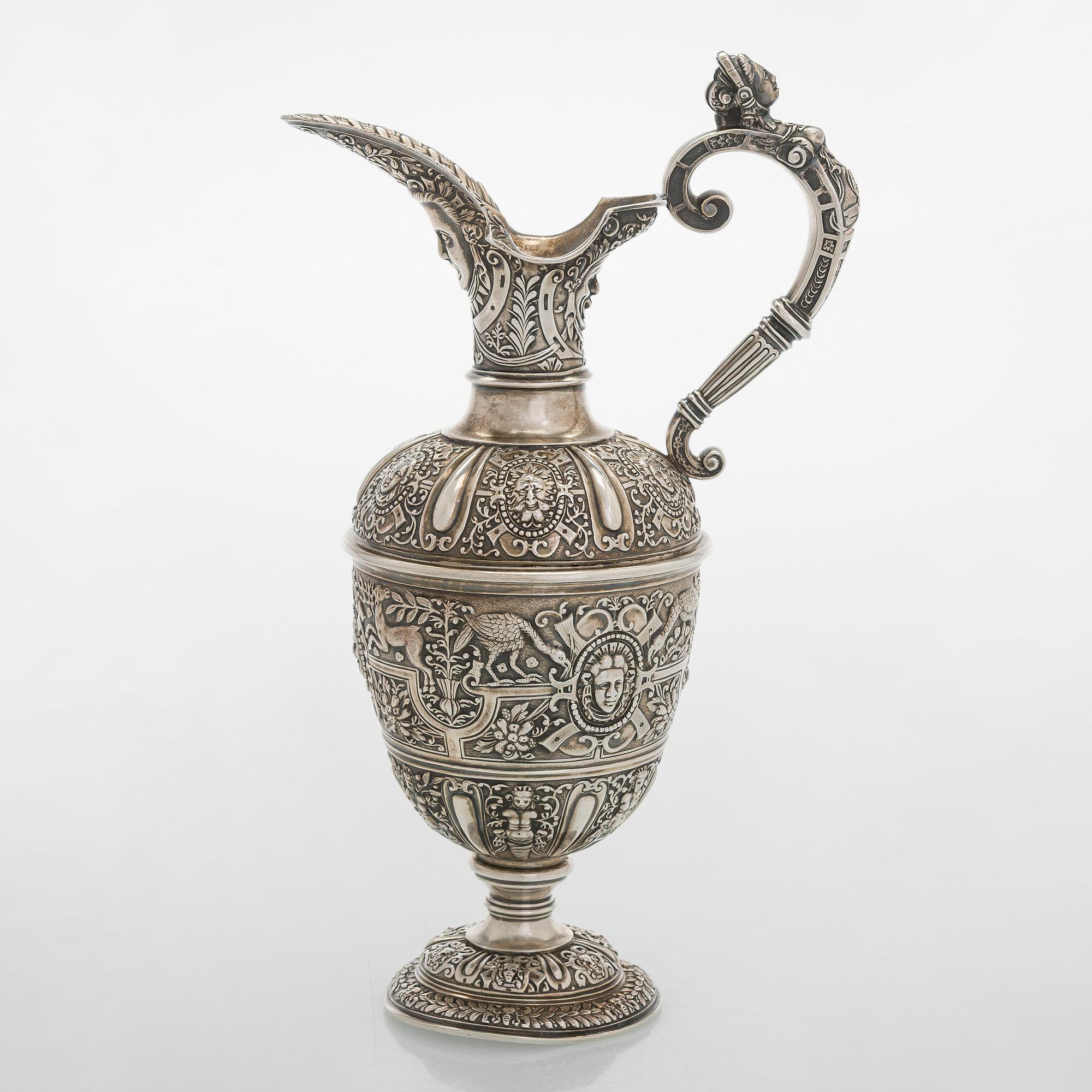 A sterling silver wine ewer, maker's mark of George Fox, London 1872.