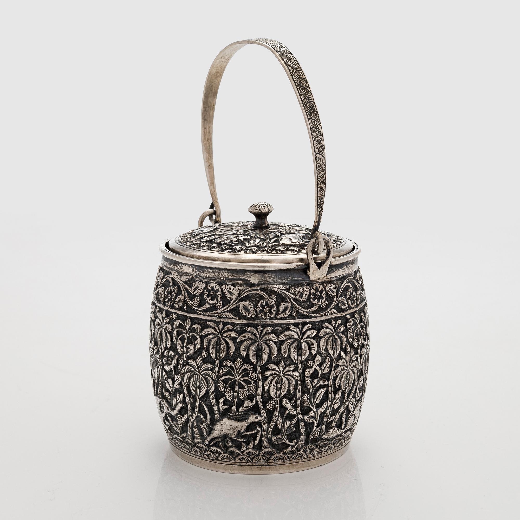 A late 19th-century silver parcel-gilt jar, India.