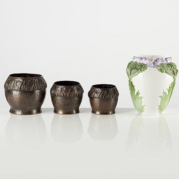 Four Jugend flower pots, including Rörstrand, Sweden, early 20th century.