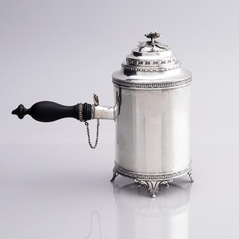 A Swedish Gustavian 18th century silver coffee-pot, mark of Simson Ryberg, Stockholm 1782.