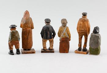 FIGURER, 6 st, trä, bl a Carl-Olof Trygg, 1900-talets första hälft.
