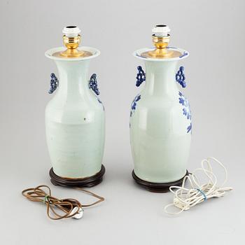 A pair of Chinese vases mounted as lamps, first half of 20th Century.