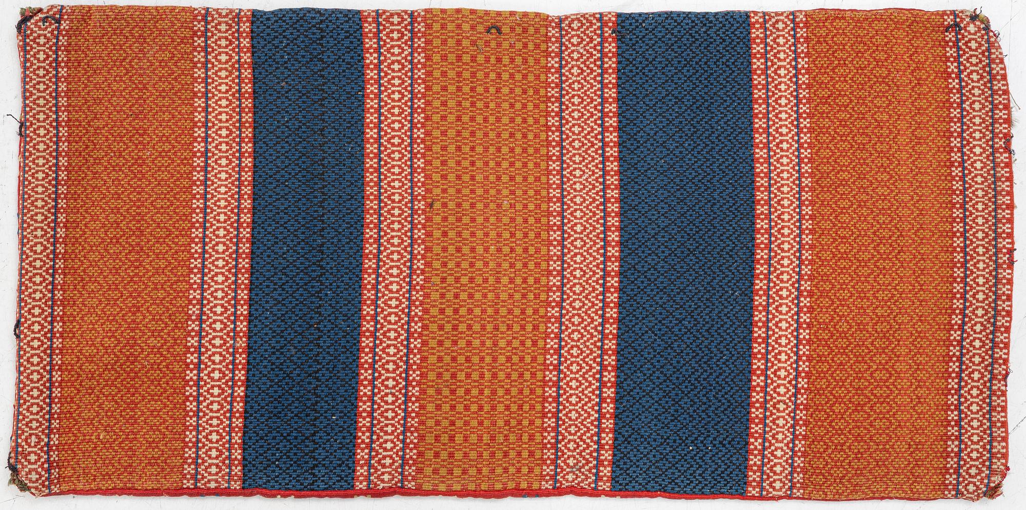 Sled cushion, Rölakan, southwestern Skåne, early 19th century, 110 x 55 cm.