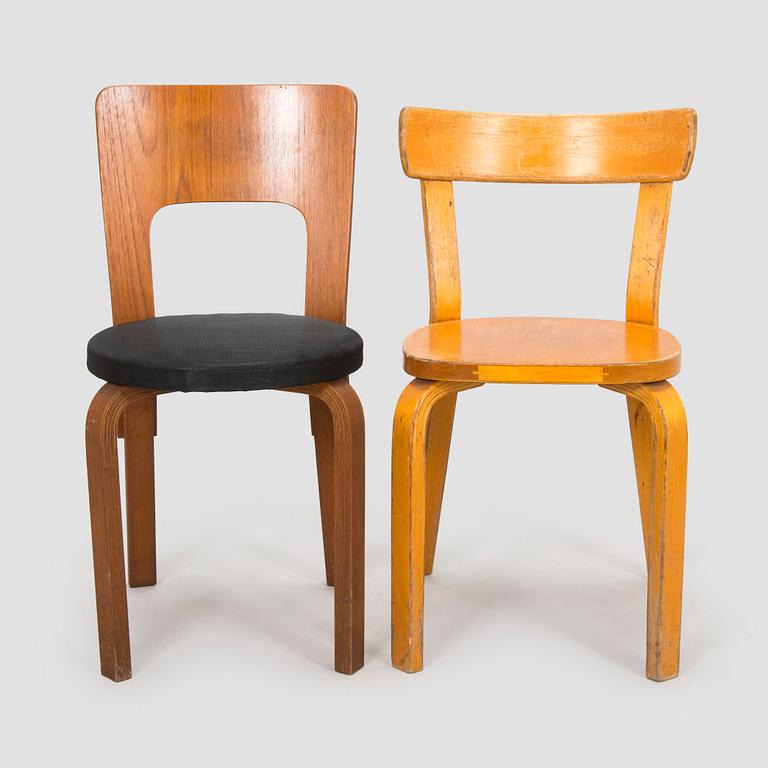 Alvar Aalto, stolar, 2 st, modell 66 och 69,  Artek 1900-talets mitt.
