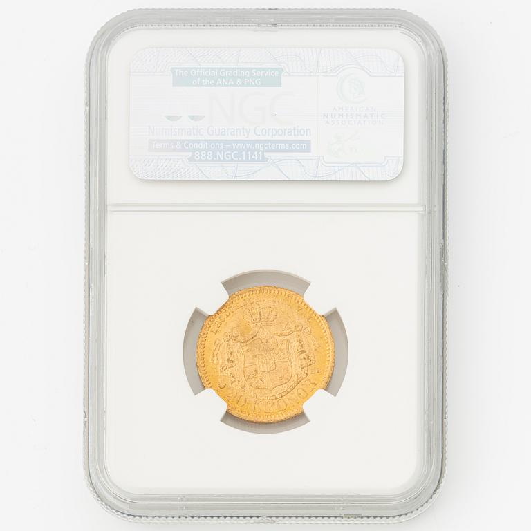 Guldmynt, Oscar II, 20 kronor, typ III, Sverige 1878.