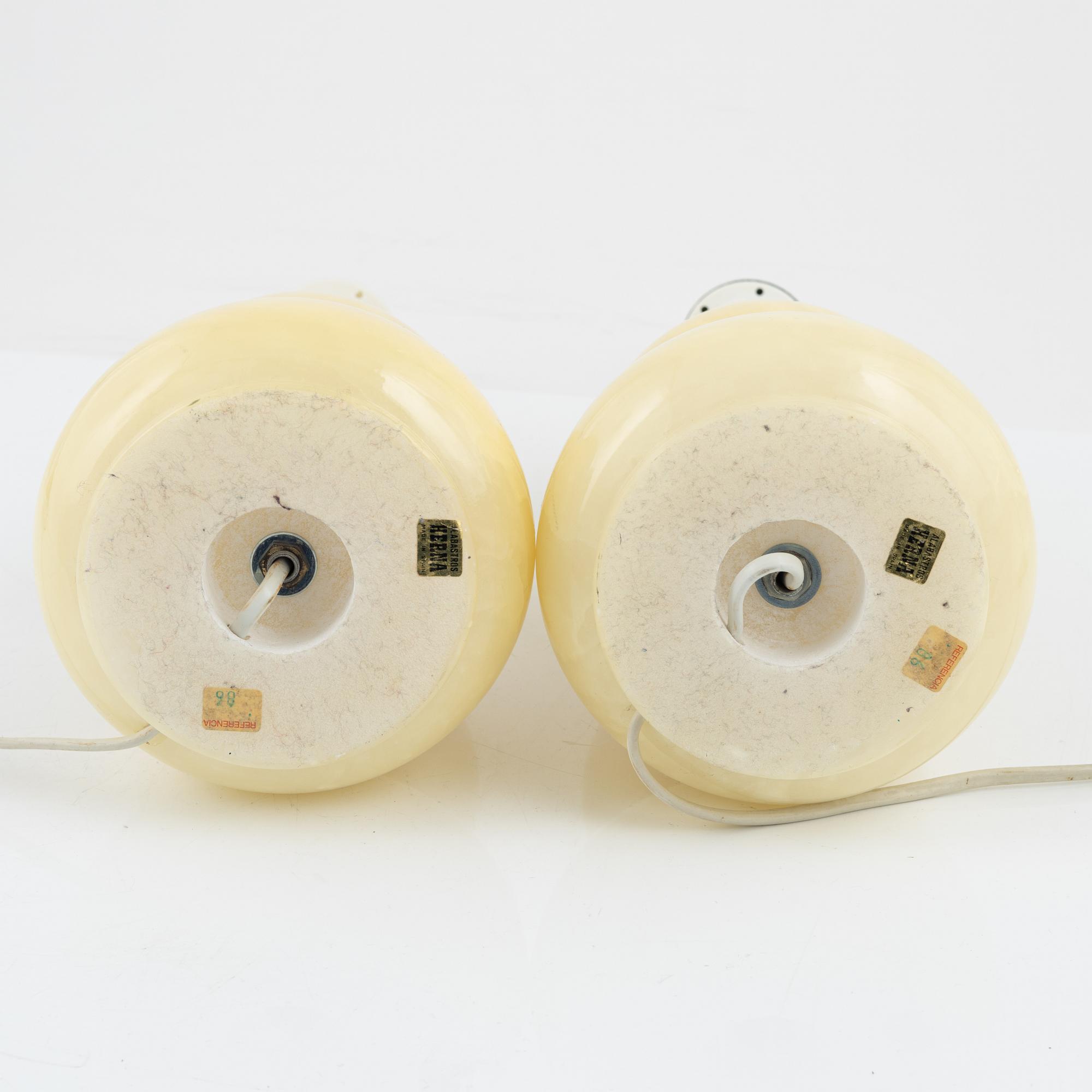 A pair of alabaster table lights, Herna, Spain, 1970's.