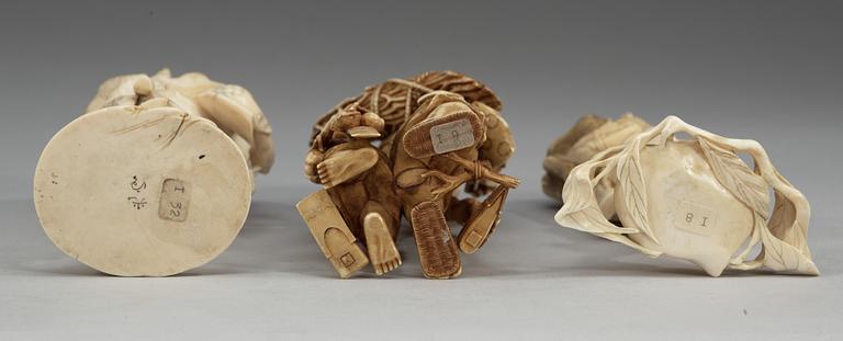 A group of three bone Okimonos, circa 1900.