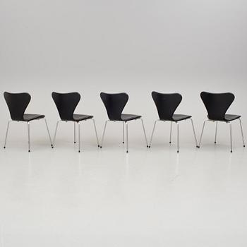 ARNE JACOBSEN, stolar, 5 stycken, "Sjuan", Fritz Hansen, 1900/2000-tal.