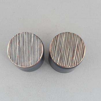 Bengt Berglund, a pair of 'Stampe' lidded stoneware jars, Gustavsberg, Sweden,.