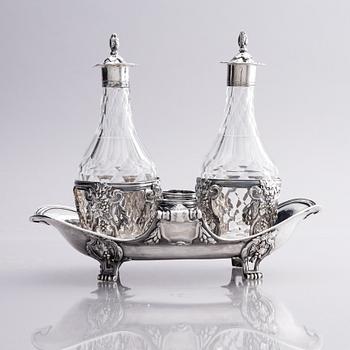 A French 18th century silver cruet-set, marks of Joseph Bouillerot, Paris 1775.