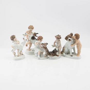 MH Fritz/ G Oppel figuriner 5 st Rosenthal Tyskland 1900-talets mitt porslin.