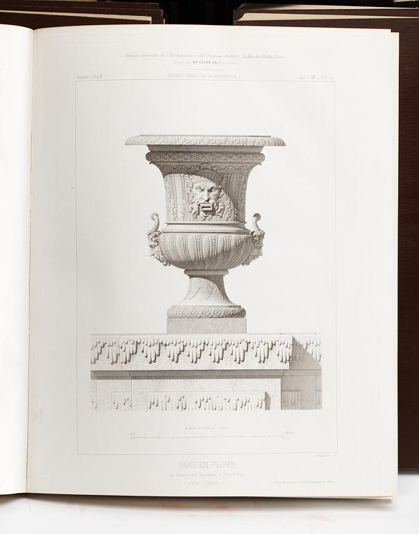 BOK. "Revue Général de L'árchitecture et des Travaux Publics". Sous la direction de César Daly. (42 volymer).