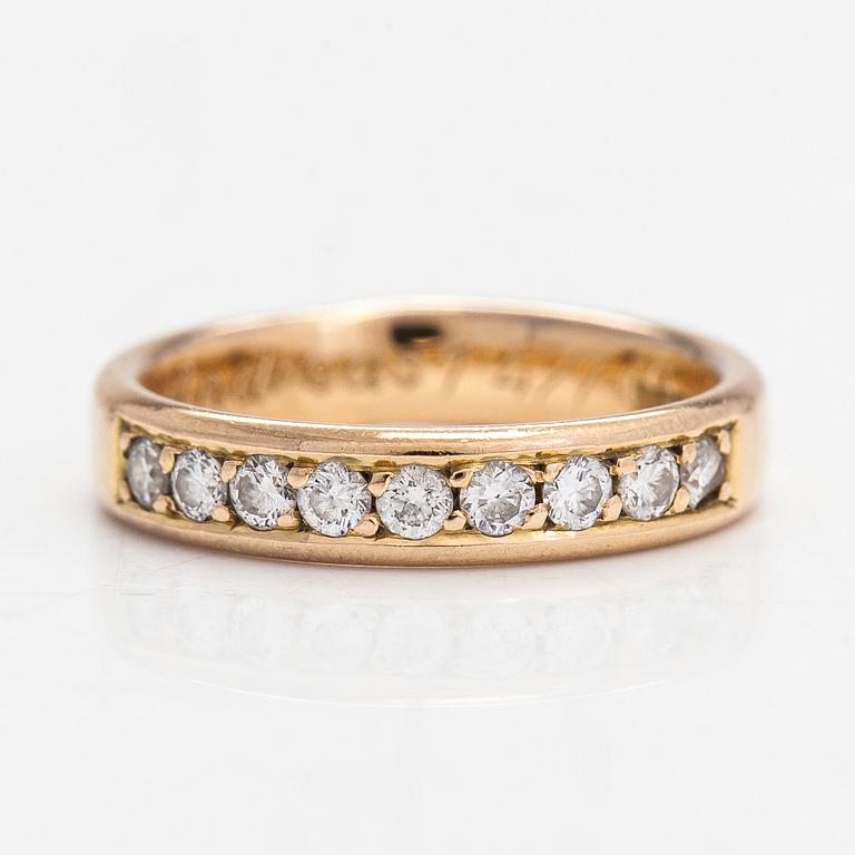 Ring, alliansring, 18k guld och diamanter tot. ca 0.35 ct enligt gravyr, Svenska stämplar.