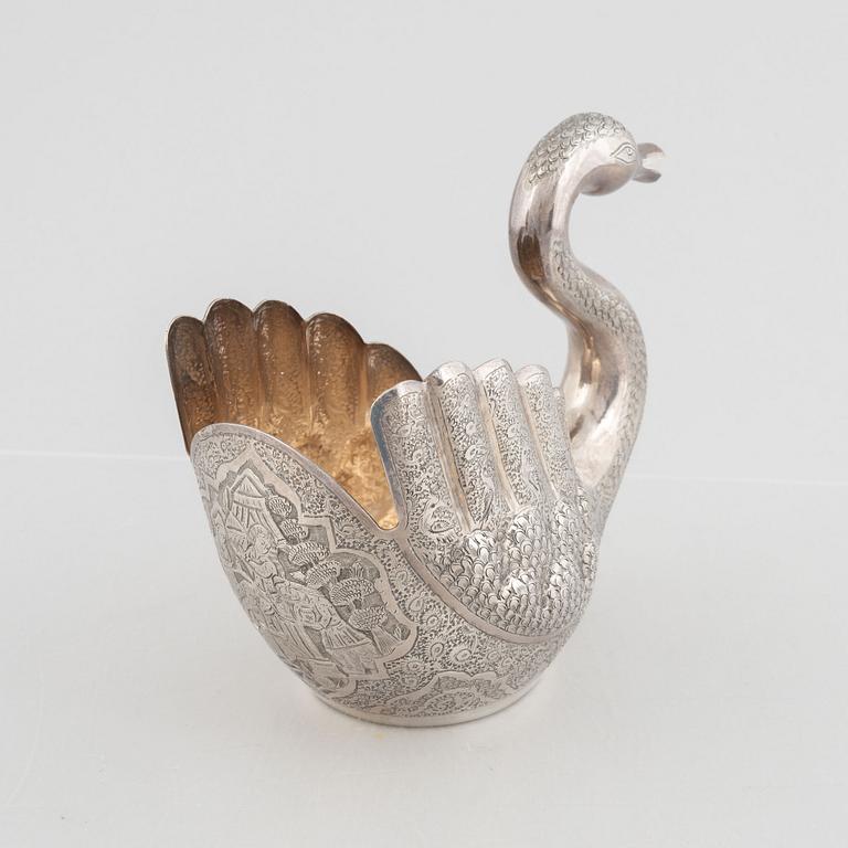Bowl in the shape of a swan, silver, Iran, 20th Century.