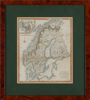 KARTA, handkolorerad, troligen 1700-tal.