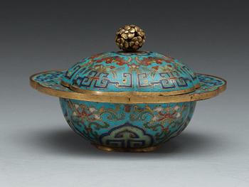 SKÅL med LOCK, cloisonné. Qing dynastin (1644-1912).