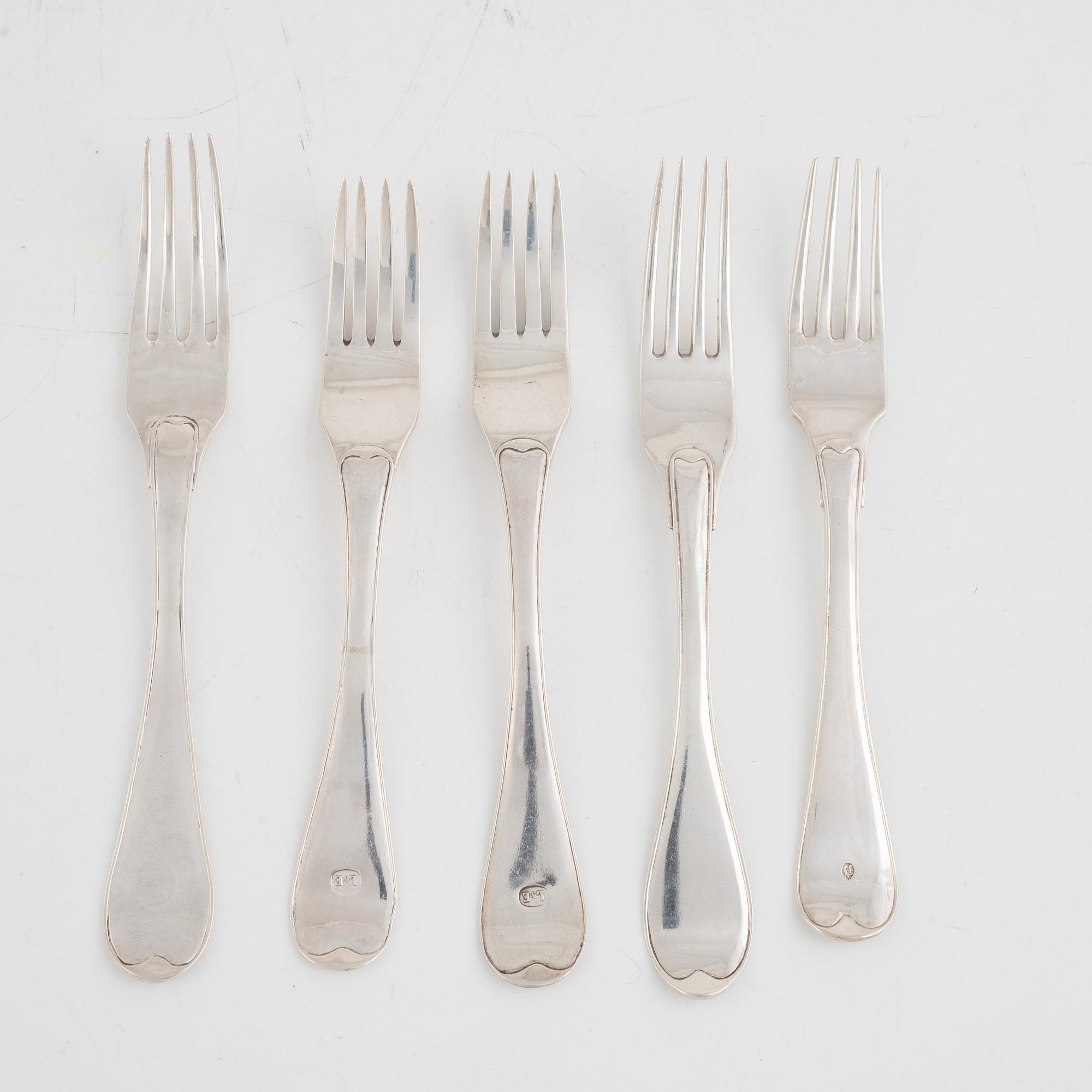 Gafflar, 10 st, silver, bl.a. Magnus Ljungqvist, Kristianstad 1798.