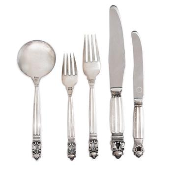 Georg Jensen, bestick, 30 delar, sterling silver, modell "Konge/Acorn", design Johan Rohde, Köpenhamn, Danmark, efter 1945.