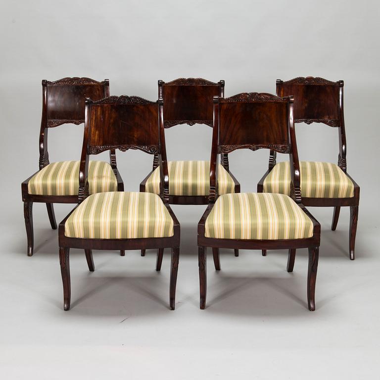 Five mahogany veneered Empire style chairs, Russia / the Baltics, mid 19th century.