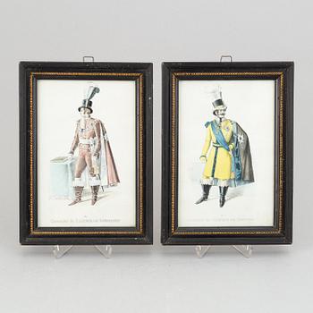 A set of twelwe hand-coloured litographs of Swedish chivalric orders by Adolf Ulrik Schützercrantz.