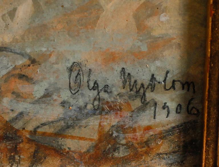 OLGA NYBLOM, blandteknik, sign och dat 1906.