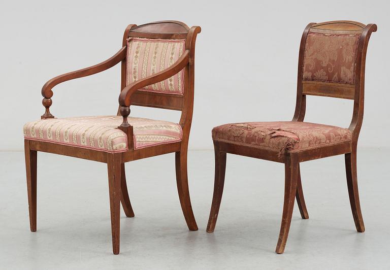 KARMSTOL SAMT STOL, senemepire, 1800-talets mitt.