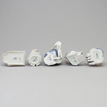 Five Royal Copenhagen porcelain figurines, Denmark, second half of the 20th century.