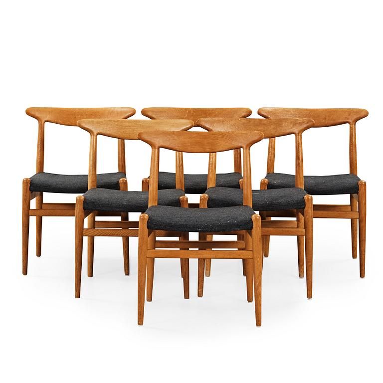 Hans J. Wegner, a set of six oak dining chairs, C. M. Madsen, Denmark 1950's-60's.