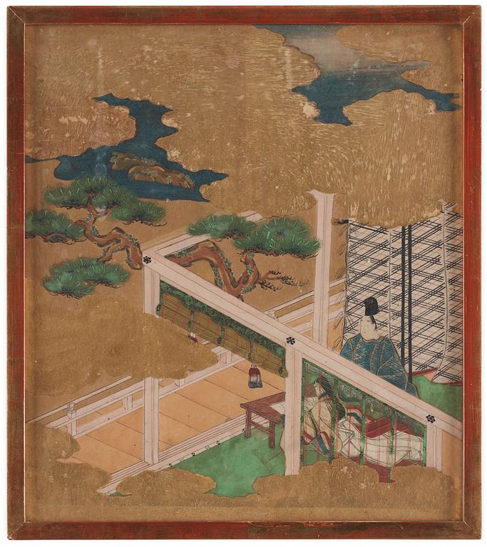 Målningar, fyra stycken av okänd konstär, akvarell och tusch på papper. Japan, Kyoto, 17/1800-tal,