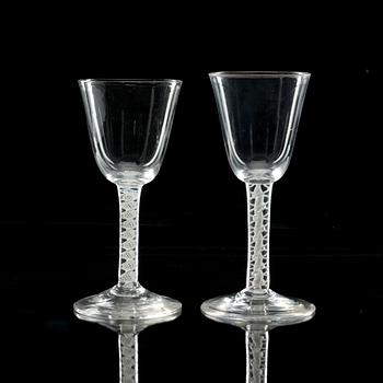 A set of two English wine glasses, 18th Century.