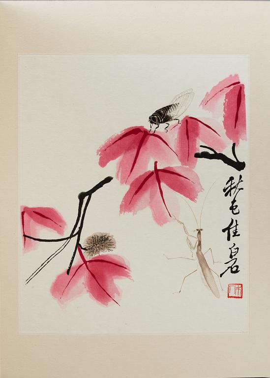 Book with 13 woodcuts in colours, after paintings by Qi Baishi, 'Kexi Wusheng', 1957.