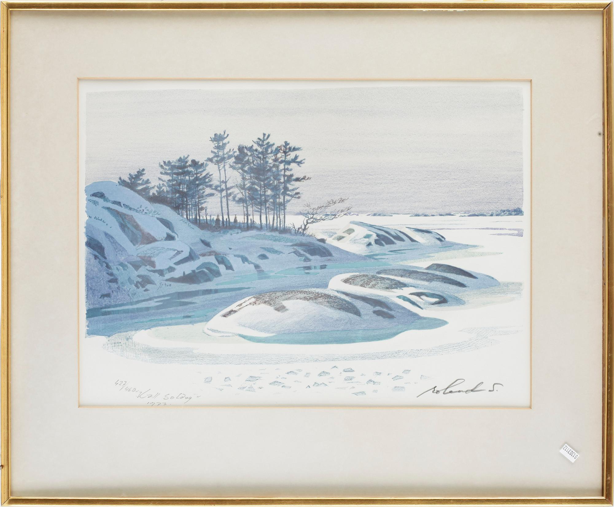 ROLAND SVENSSON, färglitografi, "Kall Soläng", 1973. Signerad och daterad 427/460.