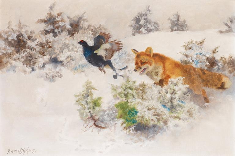 Bruno Liljefors, Winter landscape with Fox and Black Grouse.