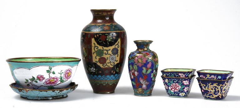 PARTI CLOISONNE, 8 delar, Kina, 1800/1900-tal.