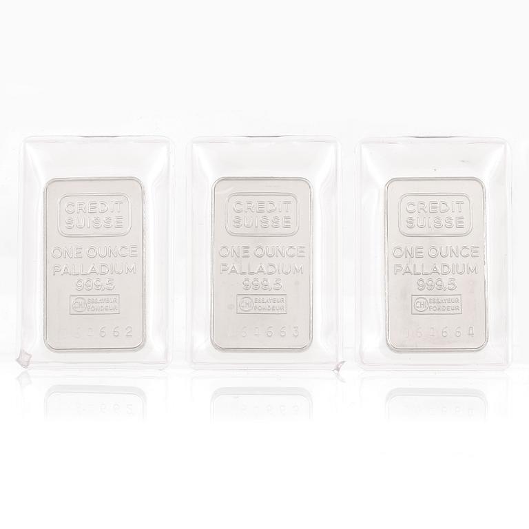 TACKOR, 3 st. Palladium, 1 ounce vardera, Credit Suisse.